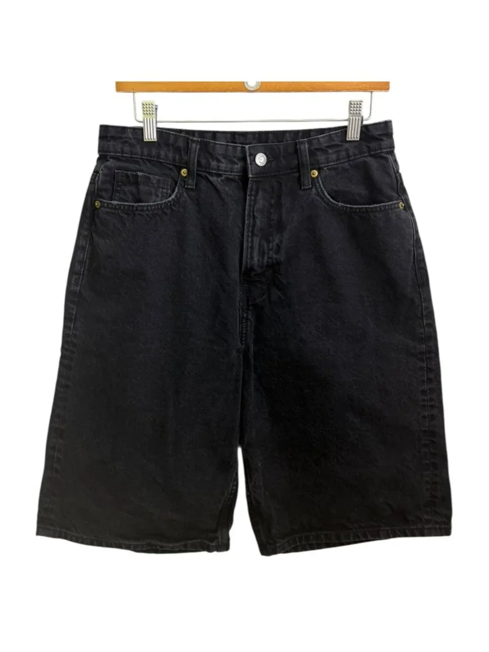 H&M High Rise Loose Baggy Bermuda Jorts Jean Shorts 90s Black Womens 6